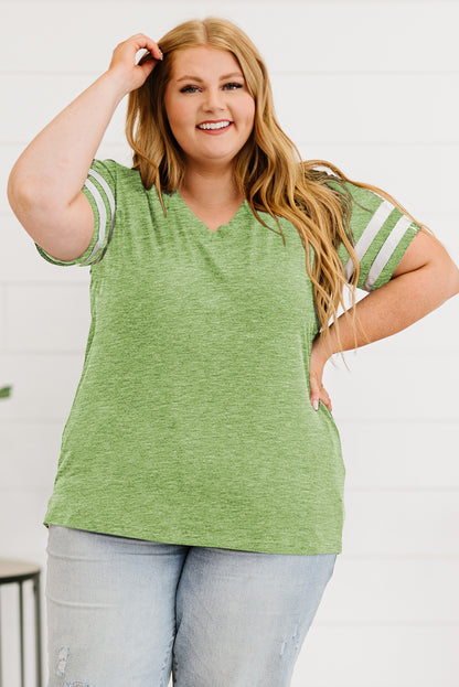 Plus Size Striped V-Neck Tee Shirt - Fashion Finder Hub