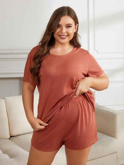 Plus Size Round Neck Short Sleeve Two-Piece Loungewear Set - Fashion Finder Hub