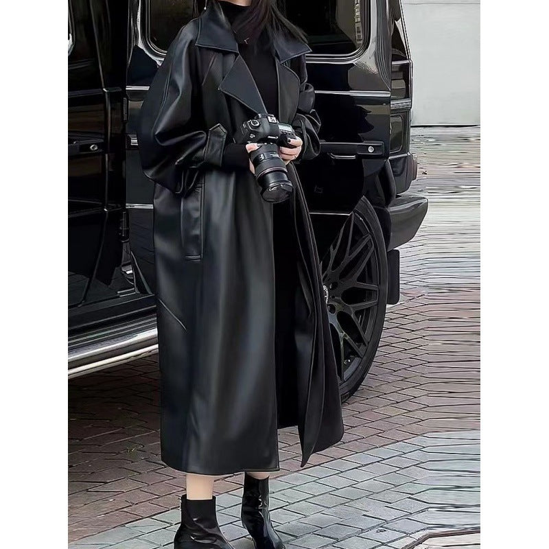 LeAnn Long Knee Length PU Leather Coat