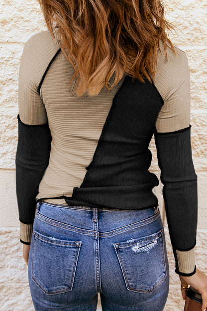 Color Block Round Neck Long Sleeve T-Shirt - Fashion Finder Hub
