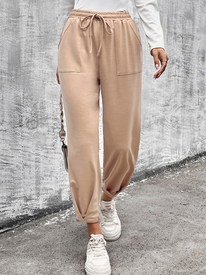 Drawstring Straight Pants with Pockets - Fashion Finder Hub