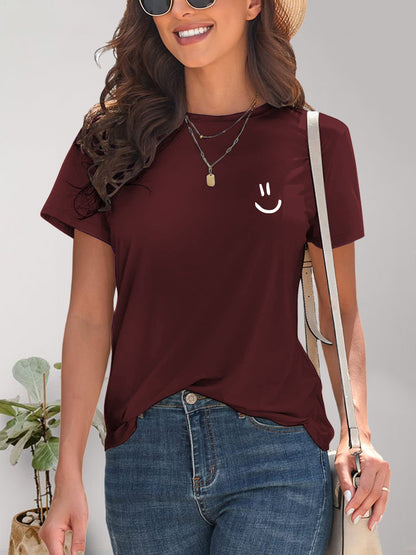 Smile Graphic Round Neck Short Sleeve T-Shirt - Fashion Finder Hub