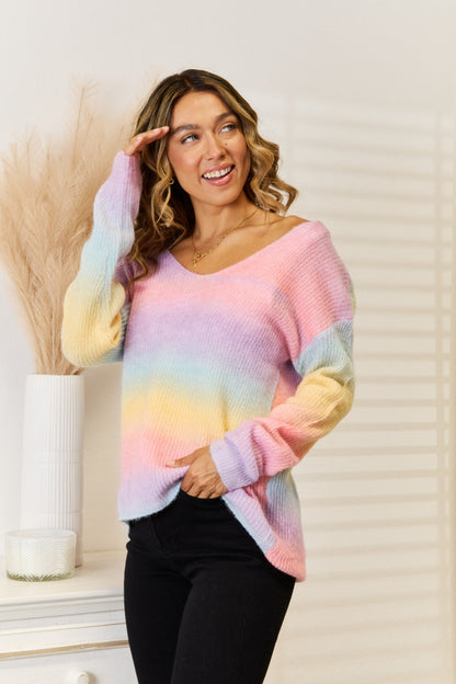 Gradient V-Neck Sweater - Fashion Finder Hub