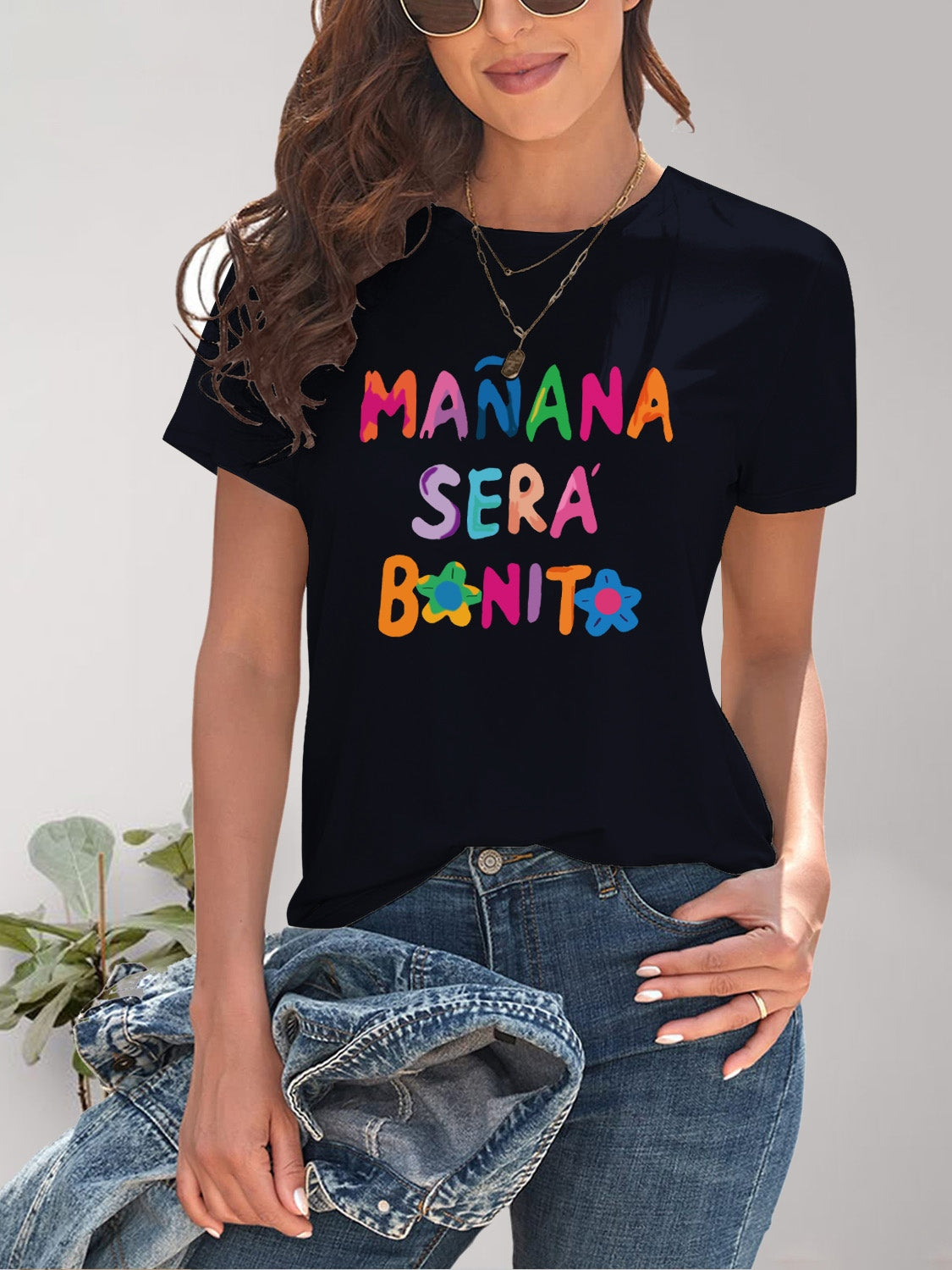 Letter Graphic Round Neck Short Sleeve T-Shirt - Fashion Finder Hub