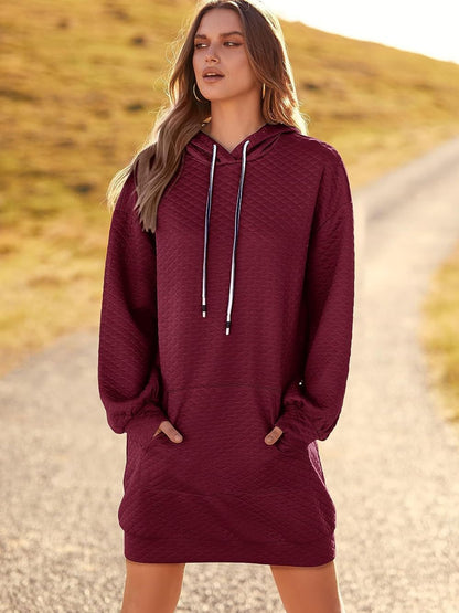 Textured Drawstring Tunic Hoodie - Fashion Finder Hub