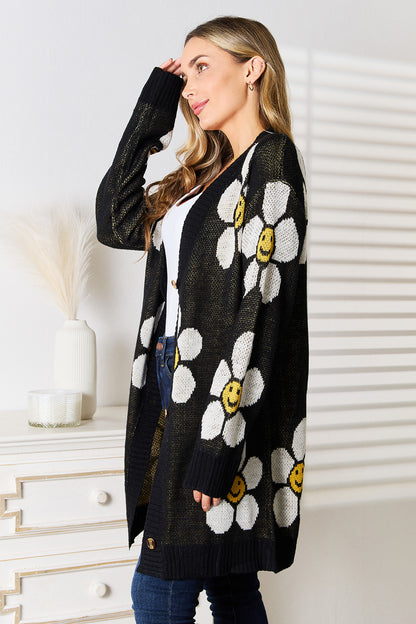 Floral Button Down Longline Cardigan - Fashion Finder Hub