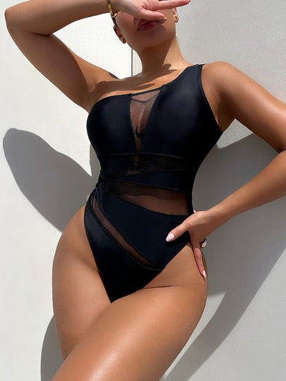 One-Shoulder Sleeveless One-Piece Swimsuit - Fashion Finder Hub