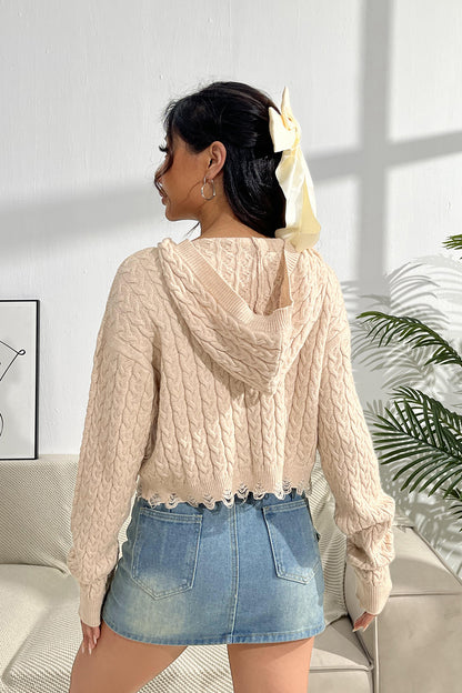 Cable-Knit Dropped Shoulder Hooded Sweater - Fashion Finder Hub
