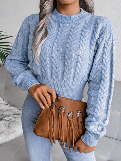 Cable-Knit Round Neck Sweater - Fashion Finder Hub