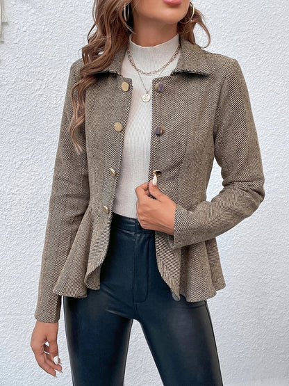 Ruffle Hem Collared Blazer - Fashion Finder Hub