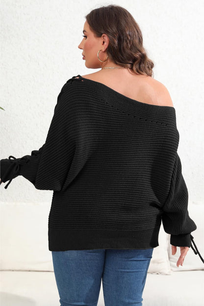 Plus Size One Shoulder Beaded Sweater - Fashion Finder Hub