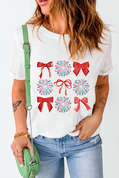 Bow Graphic Round Neck Short Sleeve T-Shirt - Fashion Finder Hub
