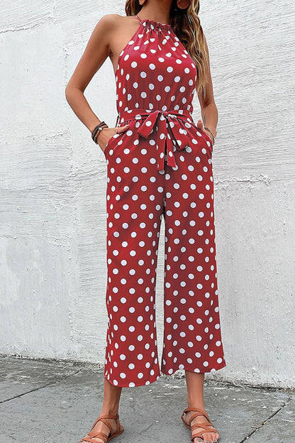 Polka Dot Grecian Wide Leg Jumpsuit - Fashion Finder Hub