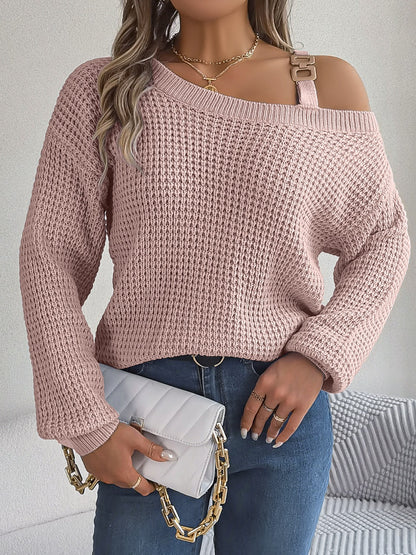 Asymmetrical Neck Long Sleeve Sweater - Fashion Finder Hub