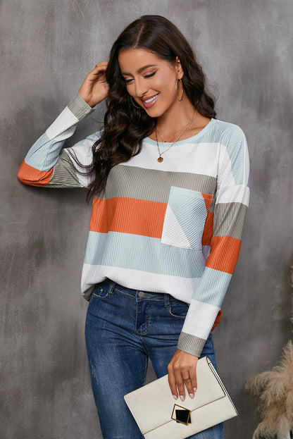 Wide Stripe Top with Pocket - Fashion Finder Hub