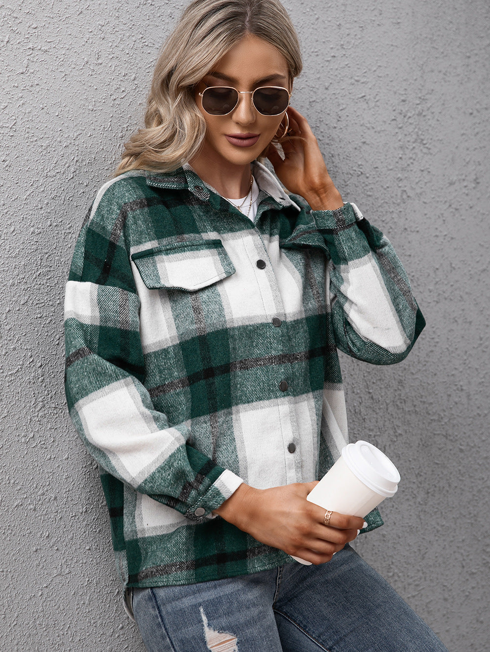 Ivy Lane Plaid Long Sleeve Shirt Jacket