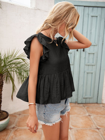 Lace Detail Round Neck Peplum T-Shirt - Fashion Finder Hub