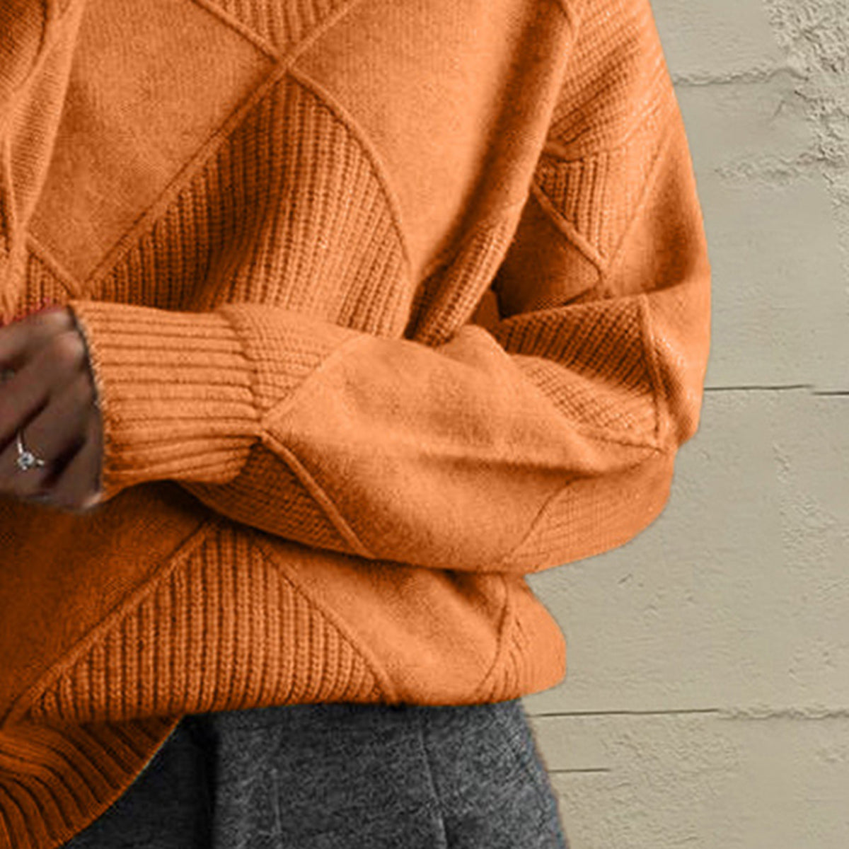 Geometric Turtleneck Long Sleeve Sweater - Fashion Finder Hub