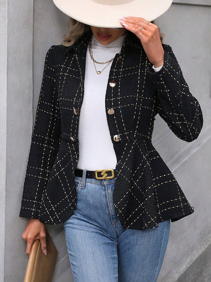 Ruffle Hem Collared Blazer - Fashion Finder Hub