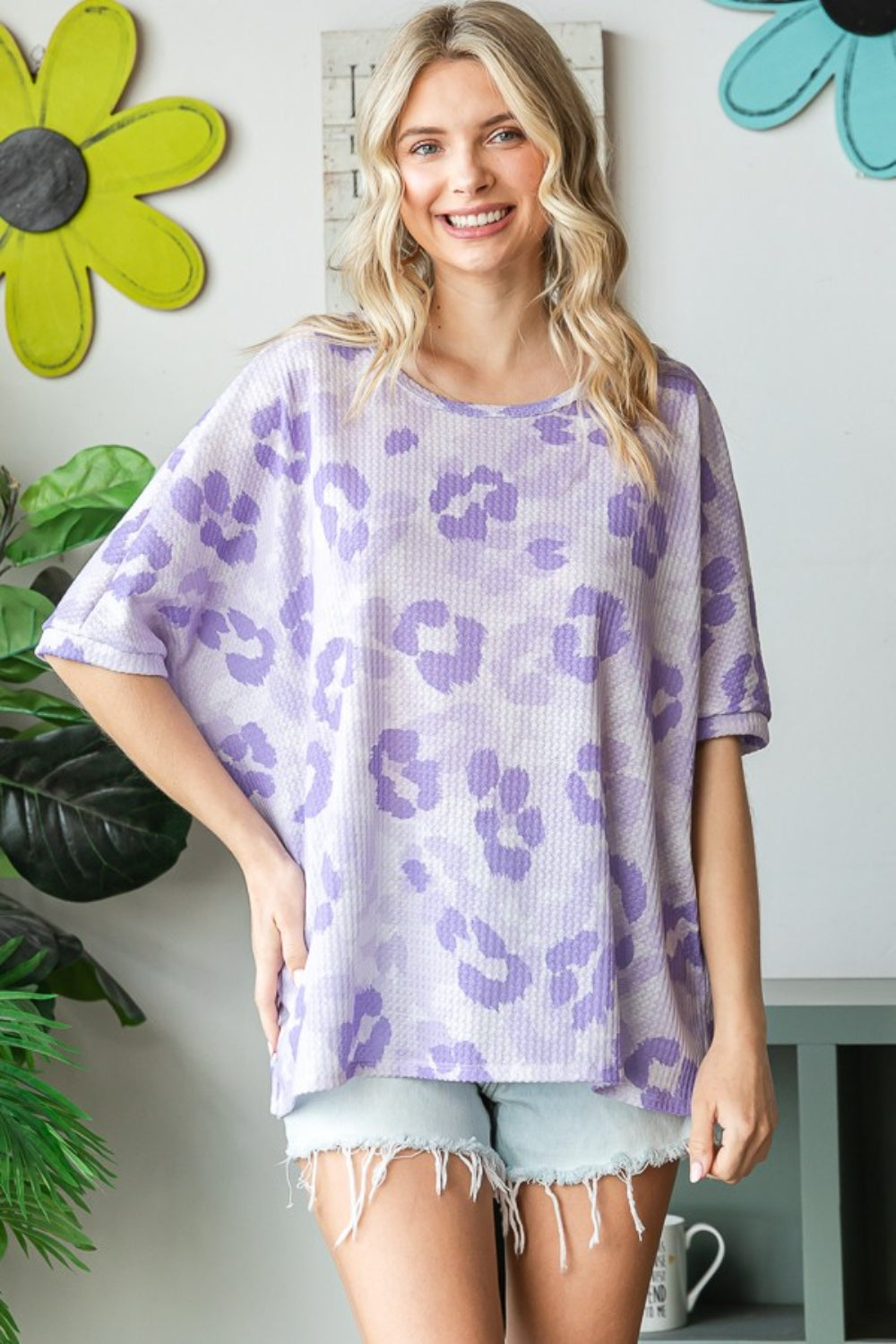 HOPELY Print Waffle Oversized T-Shirt - Fashion Finder Hub
