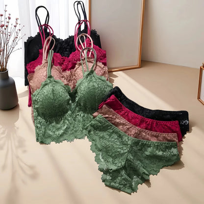 Lace Bra + Panty Removable Bra Sets (4 pcs)