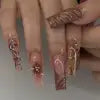 Long Coffin Press-On Nails for Girls Trendy INS Style Nails for Women Hot Girl Nail Tips with Glue