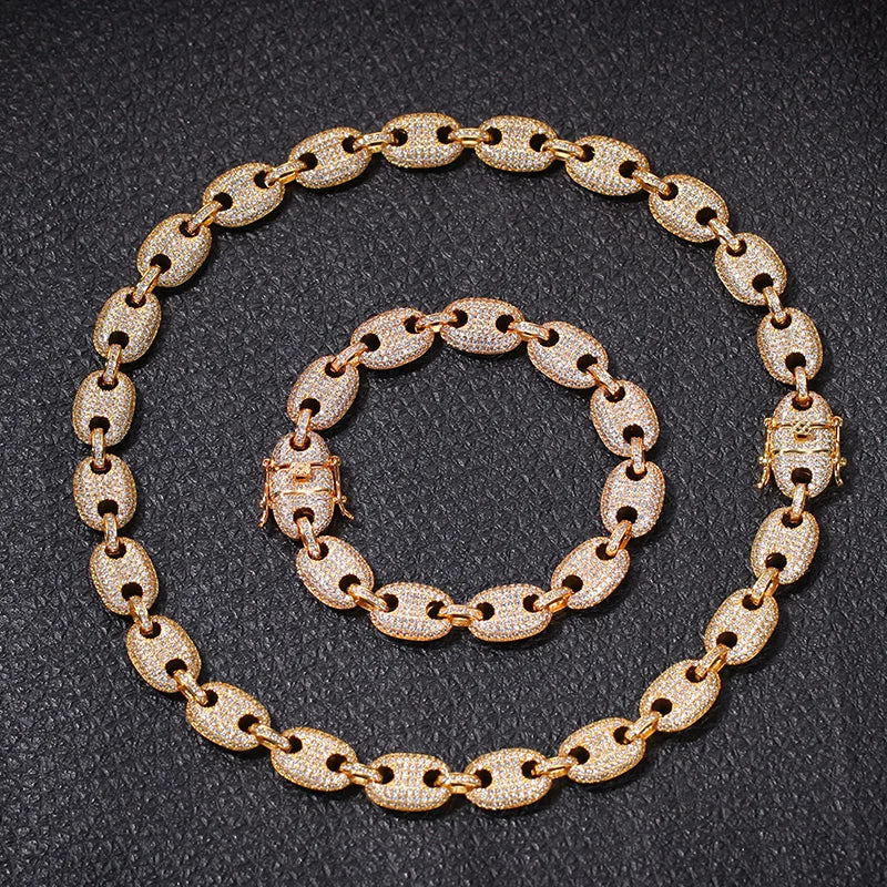 16"-30" Cubic Zirconia Solid Coffee Beans Pig Nose Link Chain Necklace