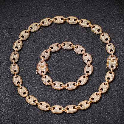 16"-30" Cubic Zirconia Solid Coffee Beans Pig Nose Link Chain Necklace