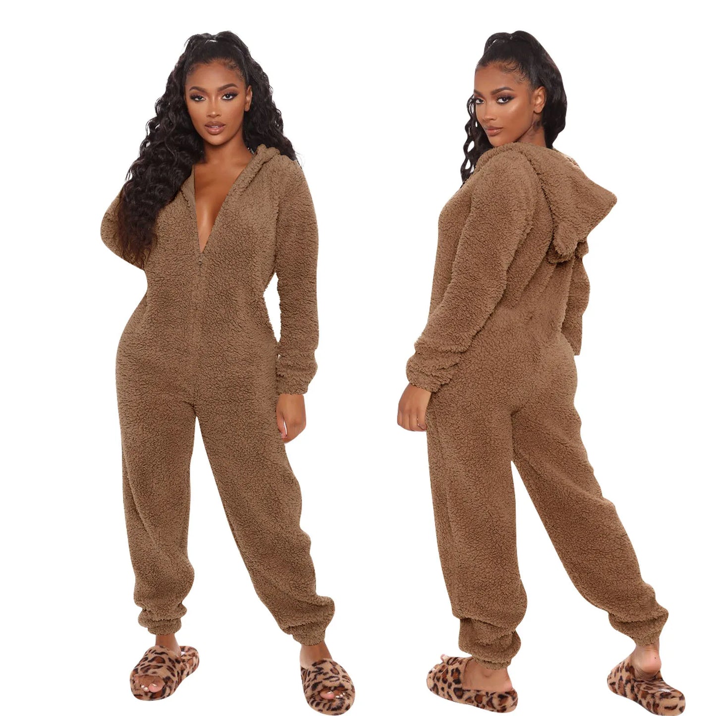 Winter Loungewear Plus Size Fleece Pajama Zipper Hoodie Sleepwear Onesie Pajamas Jumpsuits a Thick Slim-fit Winter Adult Onesie