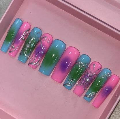 Exclusive Elegant French Design Private Label Short Matte Handmade Press Nails Fake Full Cover Rhinestone Acrylic Artificial