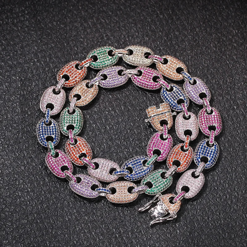 16"-30" Cubic Zirconia Solid Coffee Beans Pig Nose Link Chain Necklace