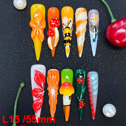Custom Elegant 3D Decoration Ballerina Wearable Artificial Handmade Press on Nails 10PCS Hand Paint Trapezoid Nails Art Manicure