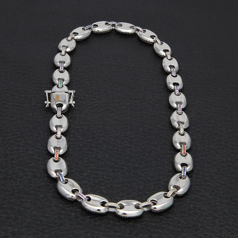 16"-30" Cubic Zirconia Solid Coffee Beans Pig Nose Link Chain Necklace