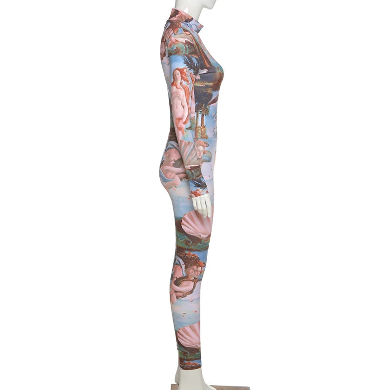 Erica Aesthetic Printed Fitness Women Long Jumpsuits (Hot)