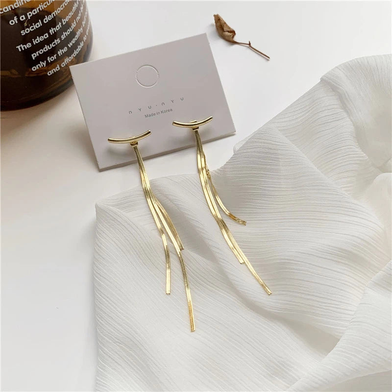 Paris Retro Shiny Long Tassel Hanging Earrings