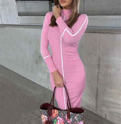 Tight All-around Contrast Slim Fit Midi Dresses