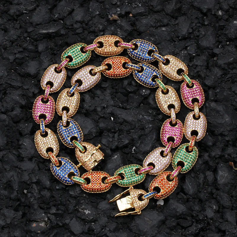 16"-30" Cubic Zirconia Solid Coffee Beans Pig Nose Link Chain Necklace