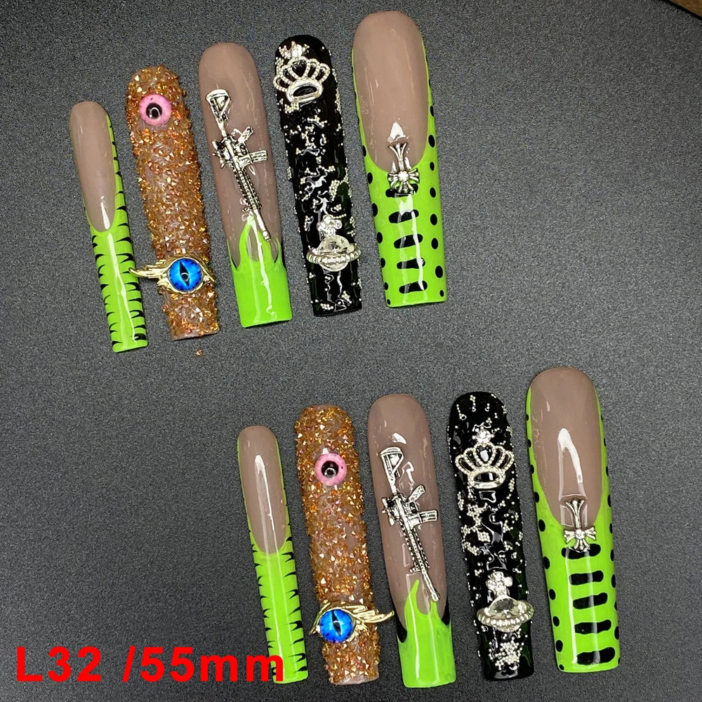 Wholesale Best Quality Durable Acrylic Handmade False Press on Nails 10PCS Luxury Long Ballerina Artificial Fingernail with Glue