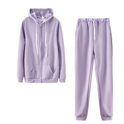 Fashion Trend Solid Color Plus Fleece Sports Color Sweater Two-piece Sets