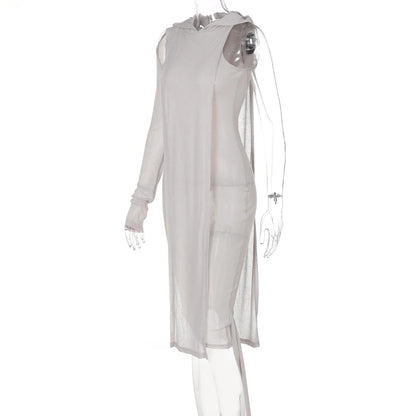 Ribbed Hooded One Sleeve Knit Asymmetric Midi Dresses Baddie Clothes
