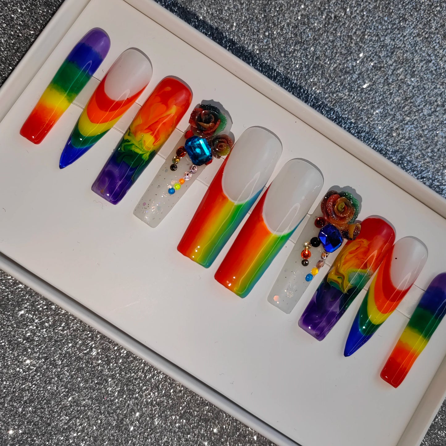 French Press on Nails Acrylic Hand Painted Designer Private Label Logo Customized Packaging Artificial Fingernails