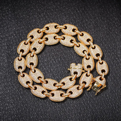 16"-30" Cubic Zirconia Solid Coffee Beans Pig Nose Link Chain Necklace