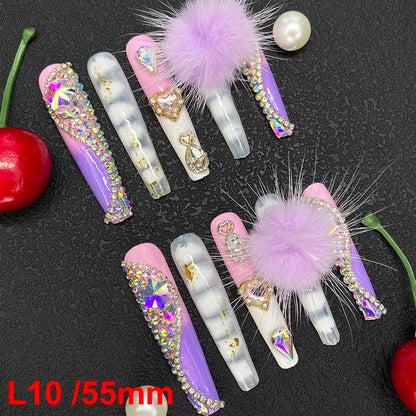 Custom Elegant 3D Decoration Ballerina Wearable Artificial Handmade Press on Nails 10PCS Hand Paint Trapezoid Nails Art Manicure