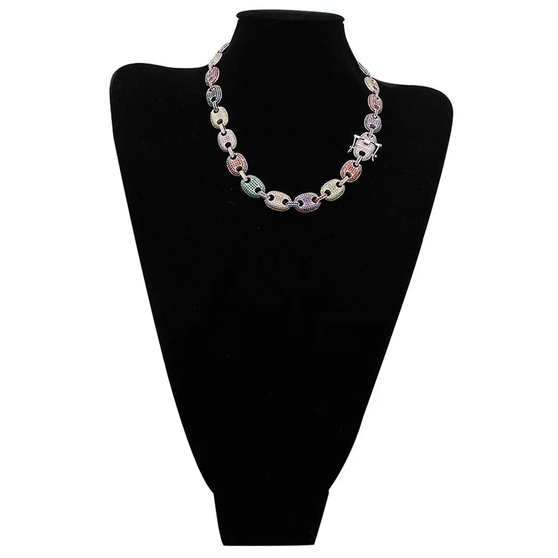 16"-30" Cubic Zirconia Solid Coffee Beans Pig Nose Link Chain Necklace