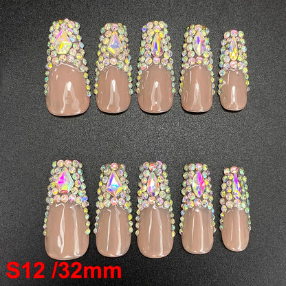 Wholesale Best Quality Durable Acrylic Handmade False Press on Nails 10PCS Luxury Long Ballerina Artificial Fingernail with Glue