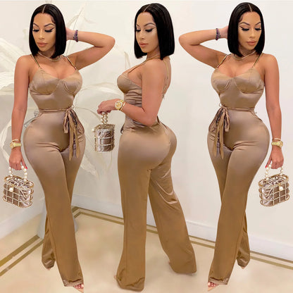 Spaghetti Strap Sleeve Straight Jumpsuits