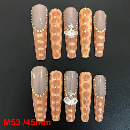 Wholesale Best Quality Durable Acrylic Handmade False Press on Nails 10PCS Luxury Long Ballerina Artificial Fingernail with Glue