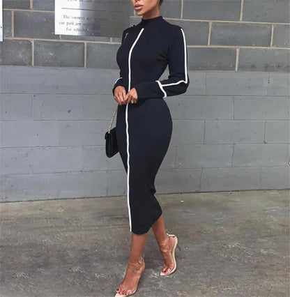 Tight All-around Contrast Slim Fit Midi Dresses