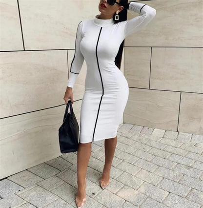 Tight All-around Contrast Slim Fit Midi Dresses
