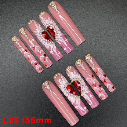 Wholesale Best Quality Durable Acrylic Handmade False Press on Nails 10PCS Luxury Long Ballerina Artificial Fingernail with Glue